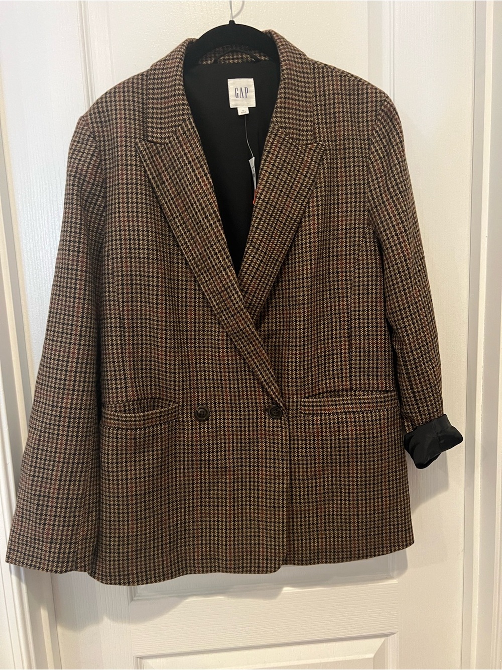 GAP Women's Houndstooth Double-Breasted Blazer - Brown/Black - Picture 2 of 6